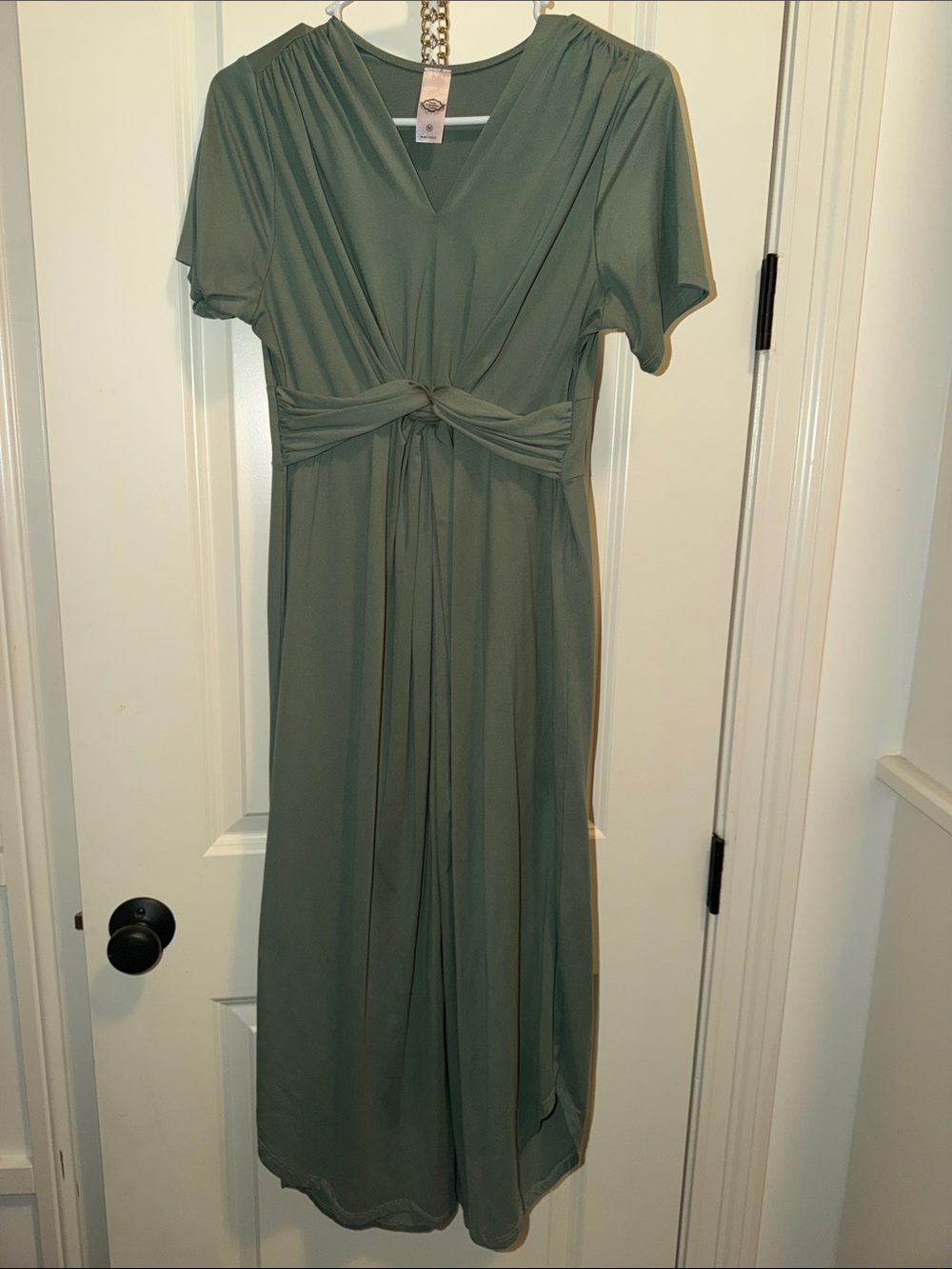 Knot-Front Midi Dress in Olive Green